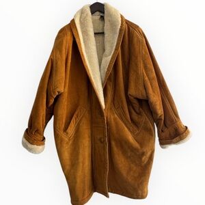 FoxRun Vintage Womens  Penny Lane Suede Leather Rare Cozy Brown Shearling Coat M